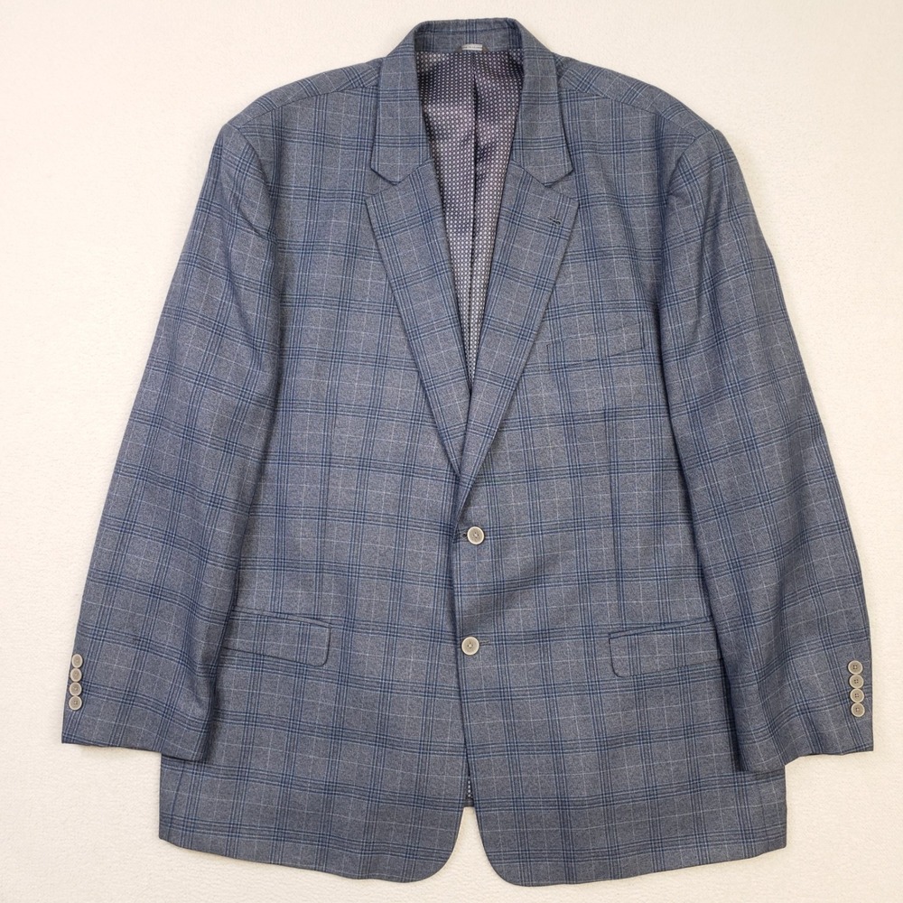 Oak Hill Sport Coat Men 3XLT 54/56 Blue Glen Plaid 2 Button Blazer Viscose Blend